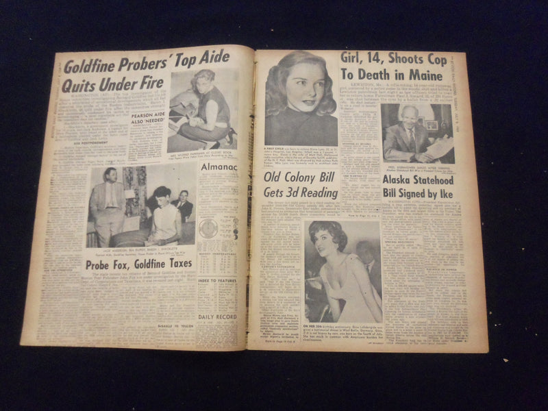 1958 JULY 8 BOSTON DAILY RECORD NEWSPAPER-MIKE 'SPY QUITS GOLDFINE PROBE-NP 6350