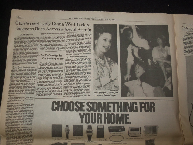 1981 JULY 29 NEW YORK TIMES NEWSPAPER - PRINCE CHARLES & DIANA TO MARRY- NP 8399