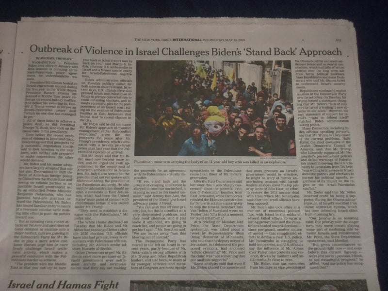 2021 MAY 12 NEW YORK TIMES - ISRAEL AND HAMAS ESCALATE ATTACKS; WORST IN 7 YEARS