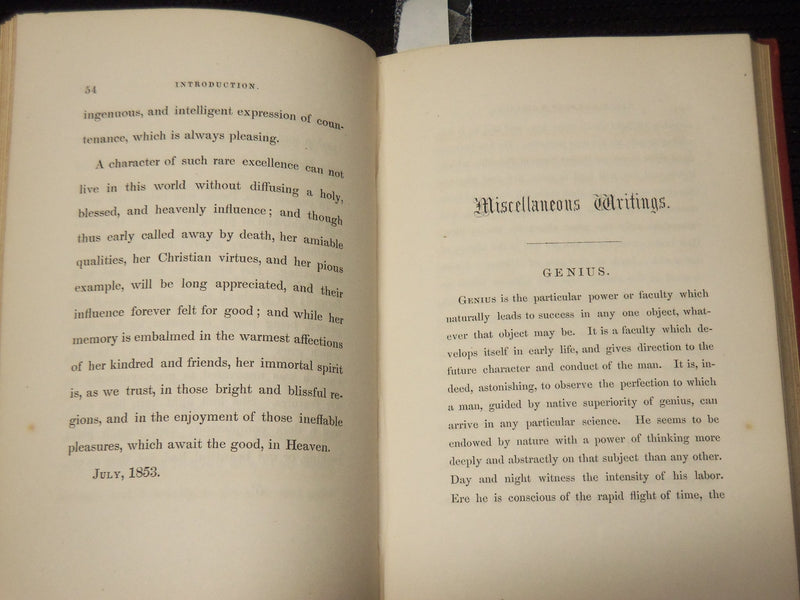 1853 MISCELLANEOUS WRITINGS OF MRS. LAURA M. B. PEASE BOOK - KD 9422