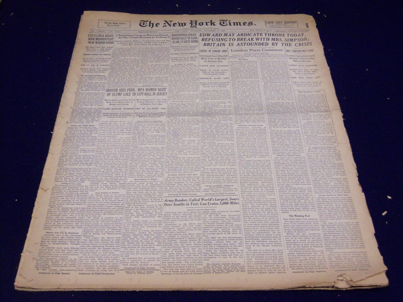 1936 DEC 3 NEW YORK TIMES - EDWARD MAY ABDICATE THRONE TODAY - NT 2123