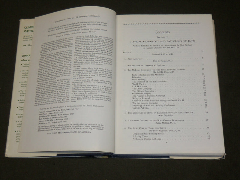 1960 CLINICAL ORTHOPAEDICS HARDCOVER BOOK #17 - KD 6299