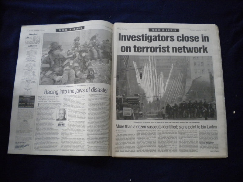 2001 SEPTEMBER 13 CHICAGO SUN-TIMES NEWSPAPER -WE'RE HUNTING THEM DOWN - NP 5941