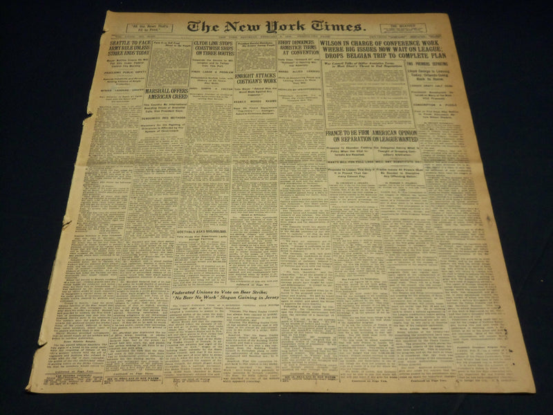 1919 FEBRUARY 8 NEW YORK TIMES - WILSON IN CHARGE OF CONFERENCE WORK - NT 7962
