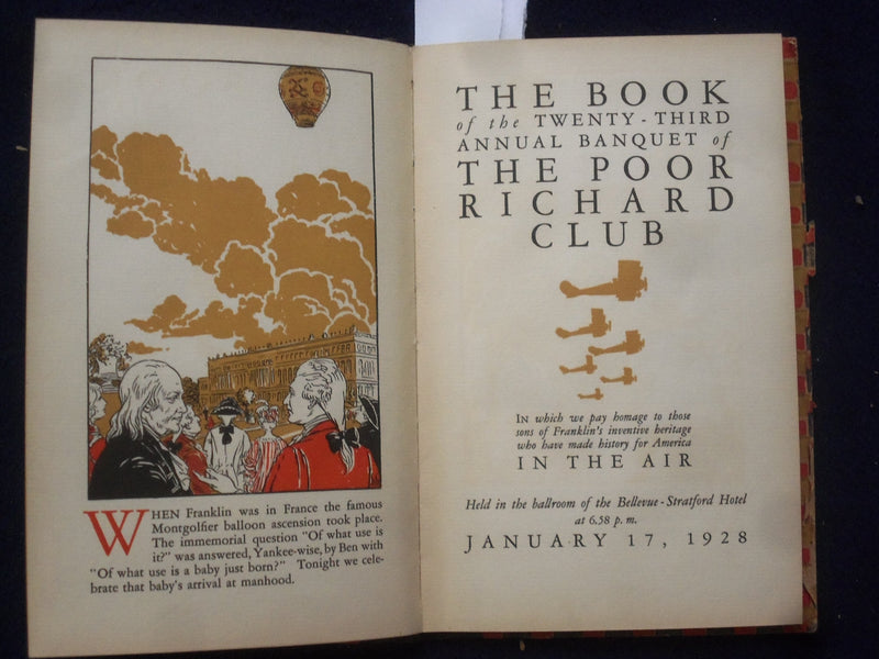 1928 THE POOR RICHARD CLUB BANQUET HARDCOVER BOOK - #177 OF 1450 - KD 8848