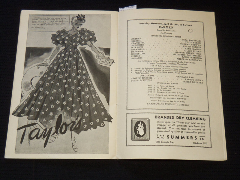 1937 TENTH GRAND OPERA SEASON PROGRAM - CLEVELAND - RUSTICANA - J 8015
