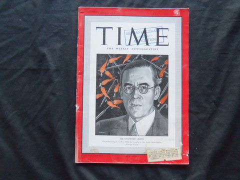 1942 APRIL 13 TIME MAGAZINE - SIR STAFFORD CRIPPS - T 809