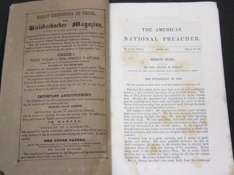 1852-1866 THE AMERICAN NATIONAL PREACHER MAGAZINE LOT OF 4 ISSUES - WR 430