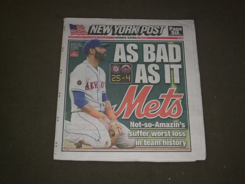 2018 AUGUST 1 NEW YORK POST NEWSPAPER- NY METS SUFFER WORST LOSS IN HISTORY 25-4