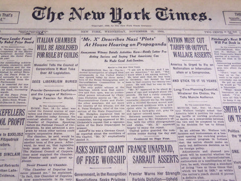 1933 NOVEMBER 15 NEW YORK TIMES - MR. X DESCRIBES NAZI PLOTS - NT 4165