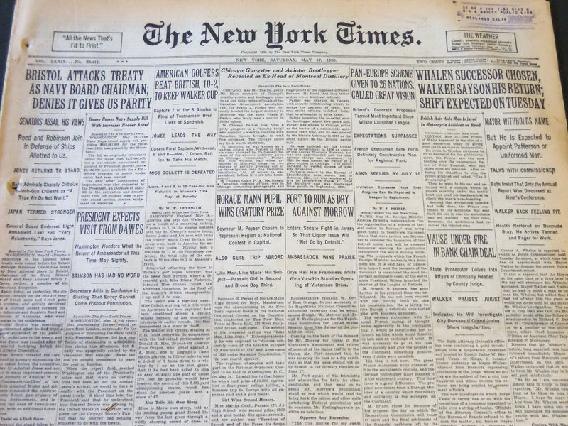 1930 MAY 17 NEW YORK TIMES - AMERICAN GOLFERS BEAT BRITISH KEEP CUP - NT 5703