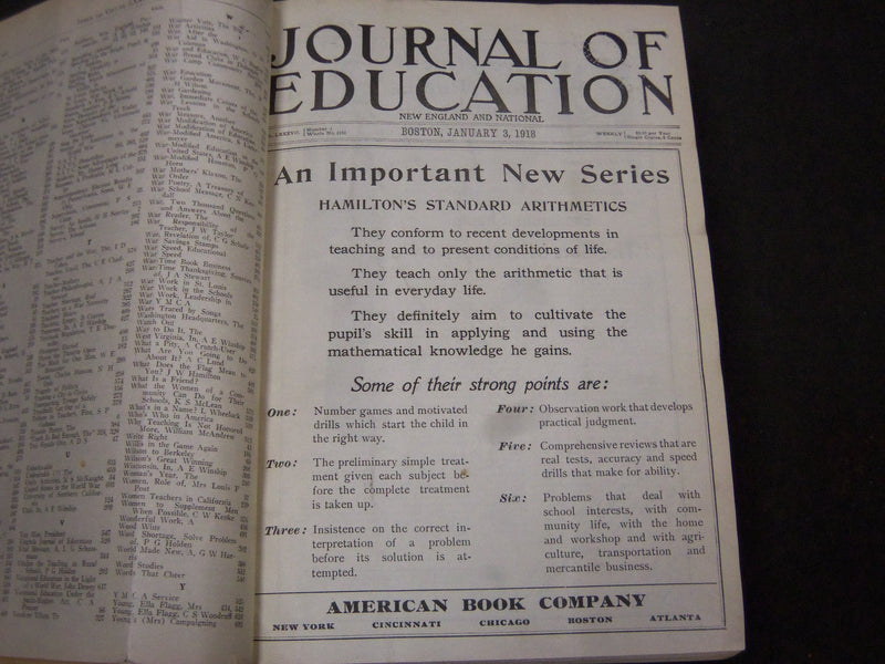1918 JANUARY-DECEMBER JOURNAL OF EDUCATION BOUND VOLUME - COMPLETE YEAR - R 890