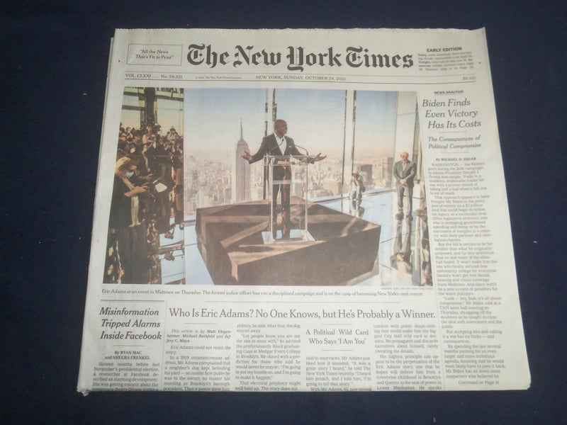 2021 OCTOBER 24 NEW YORK TIMES - BIDEN FINDS EVEN VICTORY HAS ITS COSTS