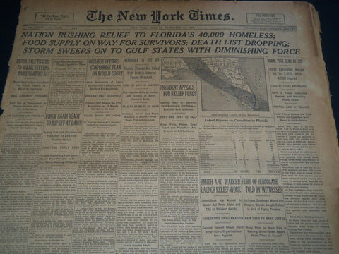 1926 SEPT 21 NEW YORK TIMES - NATION RUSHING RELIEF TO FLORIDA'S 40,000- NT 7578