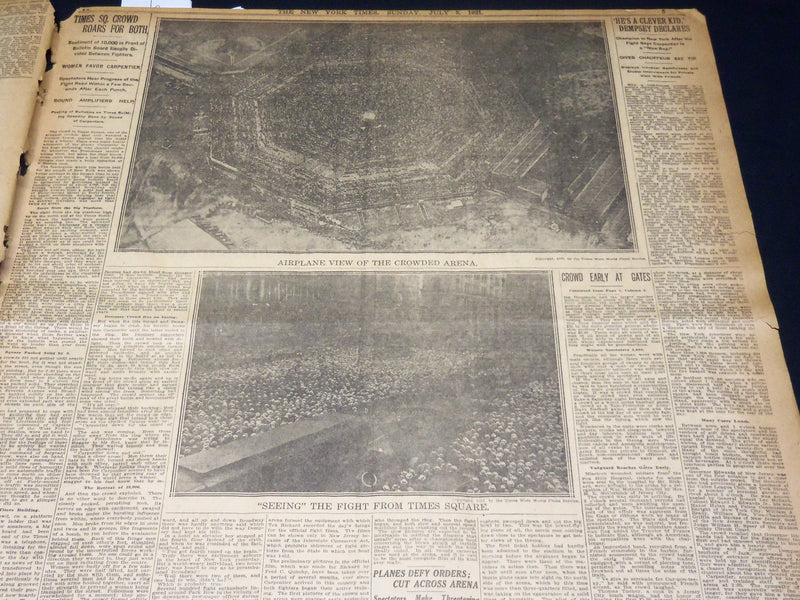 1921 JULY 3 NEW YORK TIMES - DEMPSEY KNOCKS OUT CARPENTIER IN 4TH ROUND- NT 8694