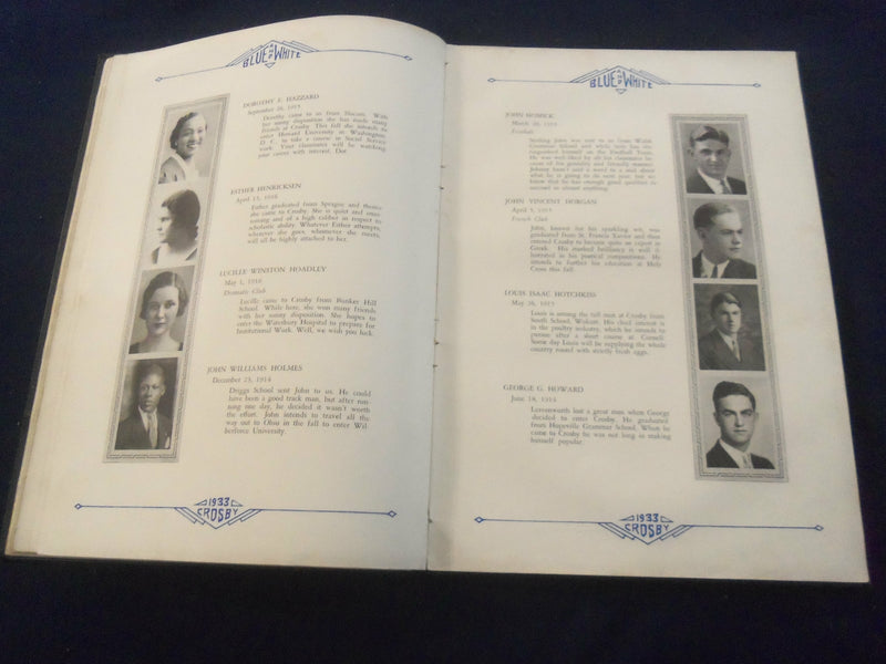 1933 BLUE & WHITE CROSBY HIGH SCHOOL YEARBOOK - WATERBURY, CONNECTICUT - YB 2675