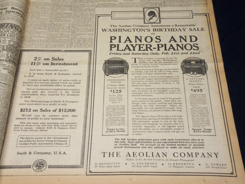 1919 FEBRUARY 21 NEW YORK TIMES - ASK WILSON TO BACK WAR COST CLAIMS - NT 7974
