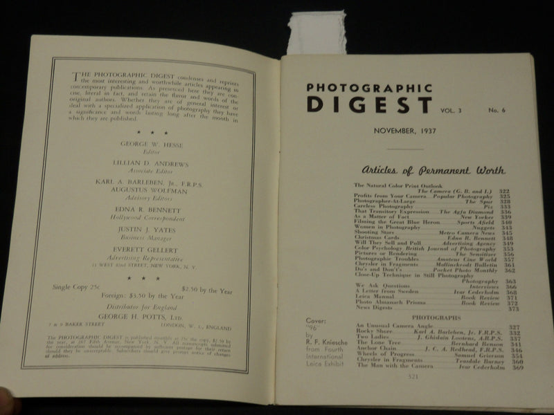1937 NOV PHOTOGRAPHIC DIGEST MAGAZINE VOLUME 3 NO. 6 - FOOTBALL COVER- J 5781