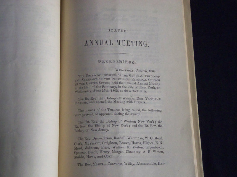 1862 GENERAL THEOLOGICAL SEMINARY PROCEEDINGS REPORT BOOK - J 4508