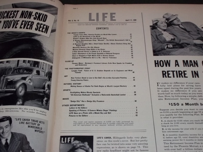1939 APRIL 17 LIFE MAGAZINE - HILDEGARDE COVER - L 126