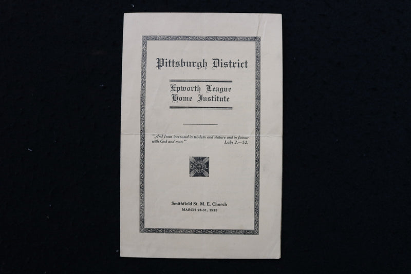 1935 PITTSBURGH DISTRICT EPWORTH LEAGUE HOME INSTITUTE PROGRAM - K 2935