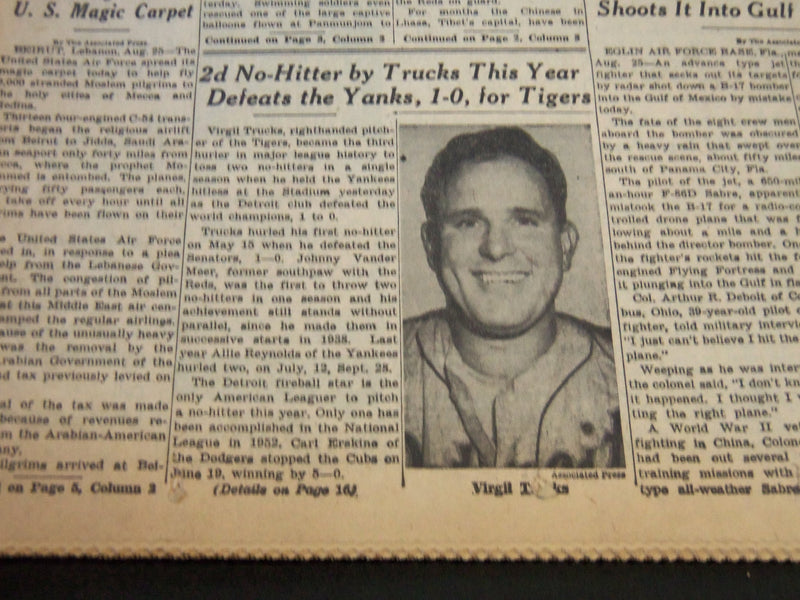 1952 AUGUST 26 NEW YORK TIMES - 2D NO-HITTER BY TRUCKS THIS YEAR - NT 5792