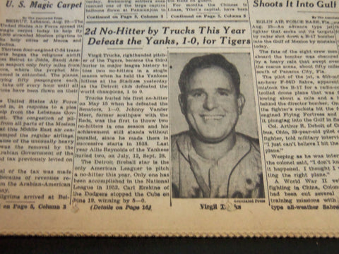 1952 AUGUST 26 NEW YORK TIMES - 2D NO-HITTER BY TRUCKS THIS YEAR - NT 5792