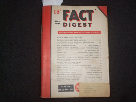 1942 SEPTEMBER FACT DIGEST MAGAZINE - ENTERTAINING/INSTRUCTIVE ARTICLES - J 9991