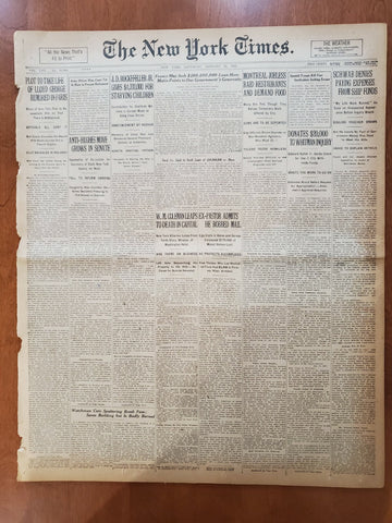 1921 JAN 22 NEW YORK TIMES-ROCKEFELLER GIVES $1MIL FOR STARVING CHILDREN-NT 8105