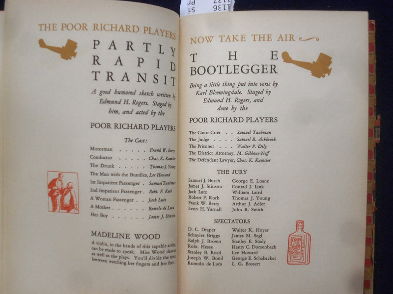 1928 THE POOR RICHARD CLUB BANQUET HARDCOVER BOOK - #177 OF 1450 - KD 8848