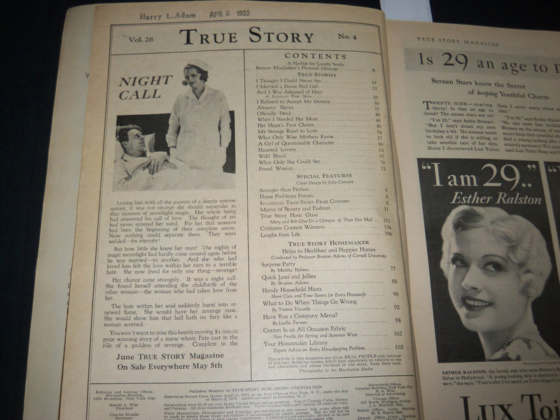 1932 MAY TRUE STORY MAGAZINE - NICE COVER - JAMES DUNN - JUDITH WOOD - M 441