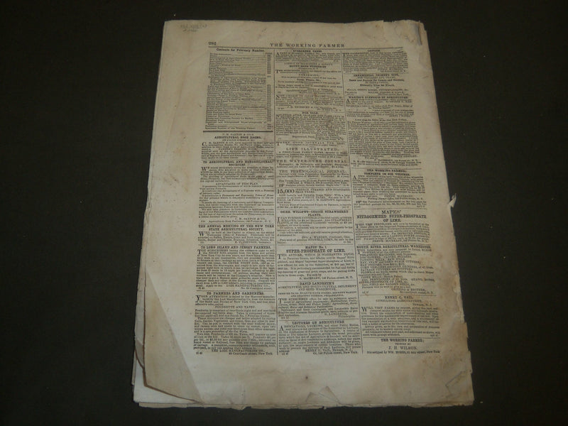 1856 FEBRUARY 1 THE WORKING FARMER DEVOTED TO AGRICULTURE NEWSPAPER - NP 4248