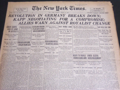 1920 MARCH 16 NEW YORK TIMES - REVOLUTION IN GERMANY BREAKS DOWN - NT 7129