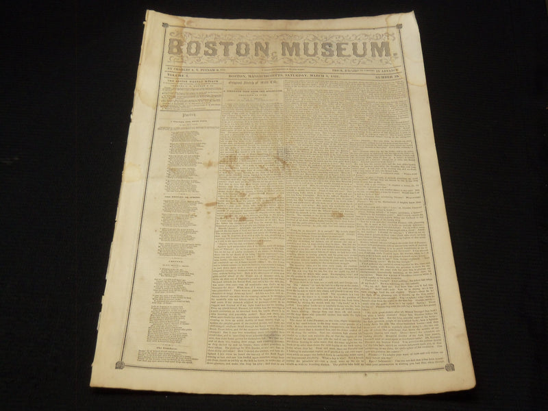 1851 MARCH 8 BOSTON MUSEUM NEWSPAPER - JUDITH BENSADDI SEQUEL - HAYWOOD- NP 9030