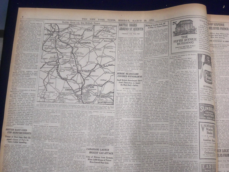 1918 MARCH 25 NEW YORK TIMES - GERMANS PUSH ON IN SOUTH - NT 8160