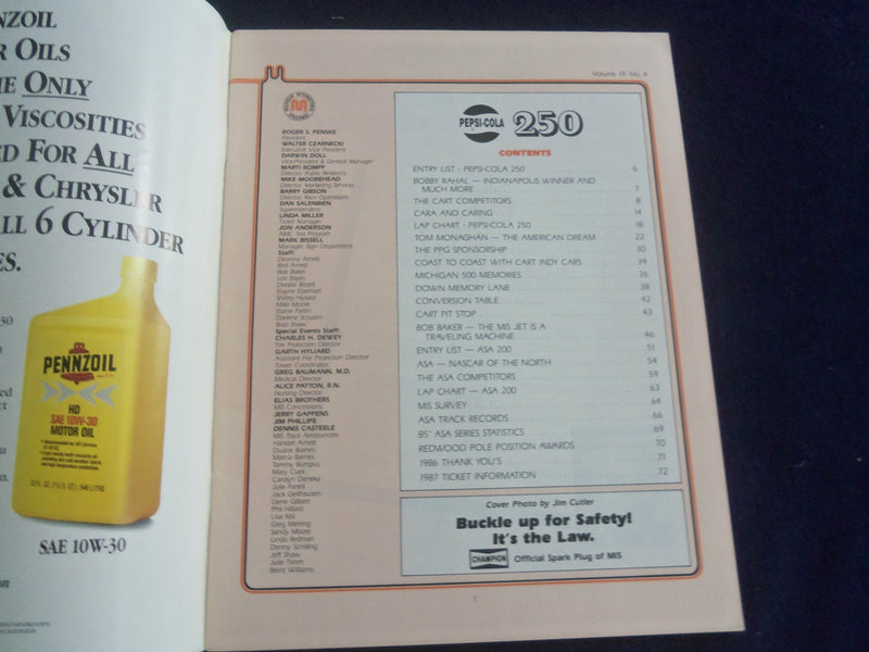 1986 SEPTEMBER 28 PEPSI-COLA 250 RACING PROGRAM- MICHIGAN INTERNATIONAL-SP 3929M