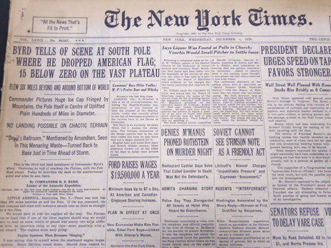 1929 DECEMBER 4 NEW YORK TIMES - BYRD TELLS OF SCENE AT SOUTH POLE - NT 5307