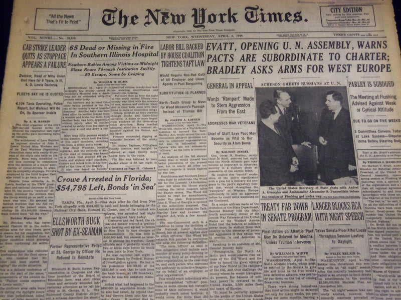 1949 APRIL 6 NEW YORK TIMES - FIRE SOUTHERN ILLINOIS HOSPITAL 65 DEAD - NT 2644