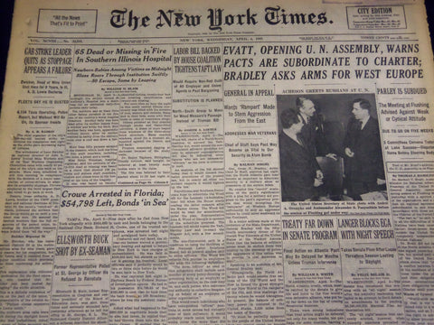 1949 APRIL 6 NEW YORK TIMES - FIRE SOUTHERN ILLINOIS HOSPITAL 65 DEAD - NT 2644