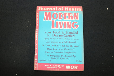 1936 SEPTEMBER MODERN LIVING MAGAZINE - FOOD BY DISEASE-CARRIERS COVER - B 3428R