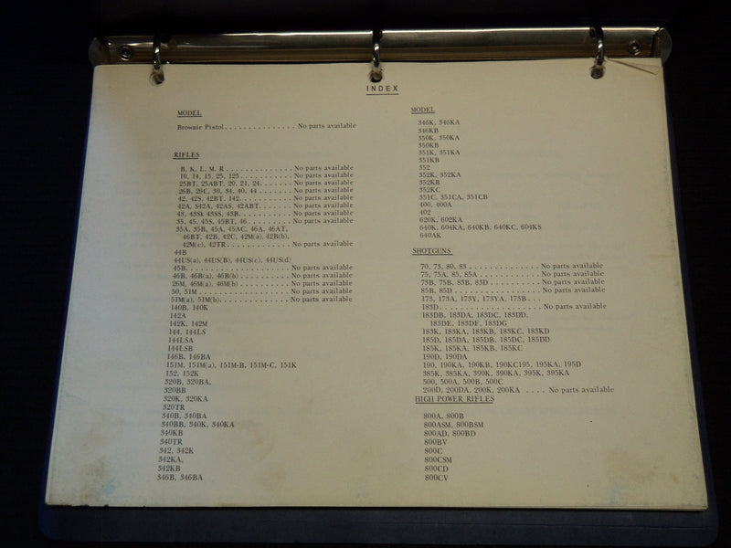 1969-1972 MOSSBERG COMPONENT PARTS LIST LOT OF 2 - SHOTGUNS - RIFLES - KD 805