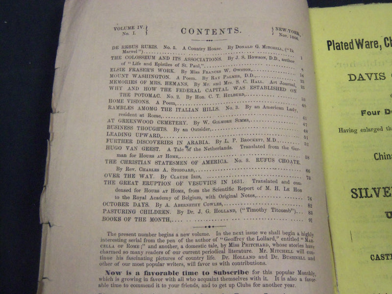 1866-1870 THE HOURS OF AT HOME MAGAZINE LOT OF 37 - CIVIL WAR ARTICLES - WR 853