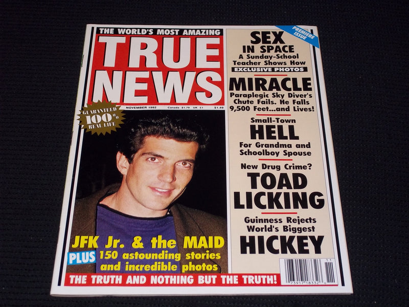 1992 NOVEMBER TRUE NEWS MAGAZINE - JFK JR. COVER - PREMIER ISSUE - E 16885