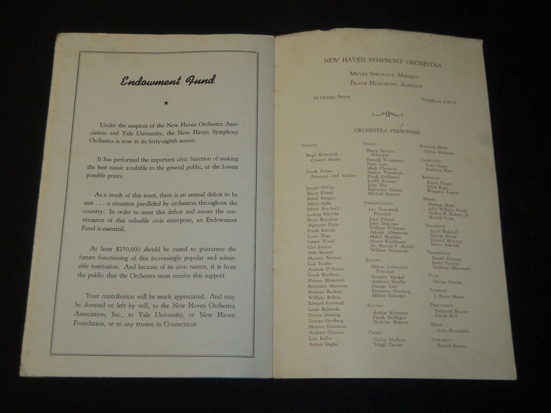 1941-1942 NEW HAVEN SYMPHONY ORCHESTRA FIRST CONCERT PROGRAM - J 5465