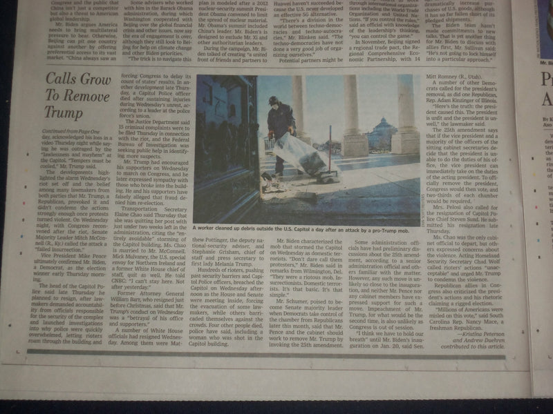 2021 JANUARY 8 THE WALL STREET JOURNAL - TRUMP FACES CALLS FOR HIS REMOVAL