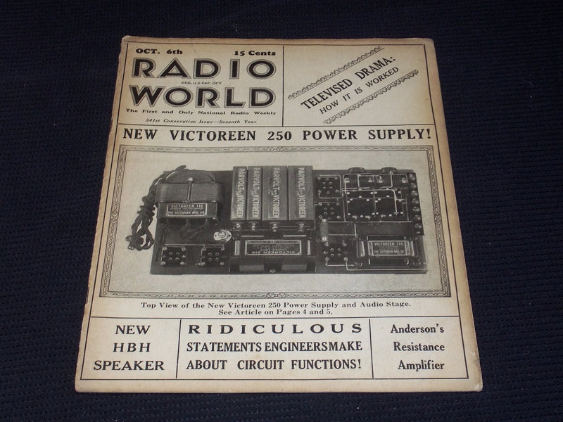 1928 OCTOBER 6 RADIO WORLD MAGAZINE NICE ELECTRONICS COVERS & ADS - E 2818