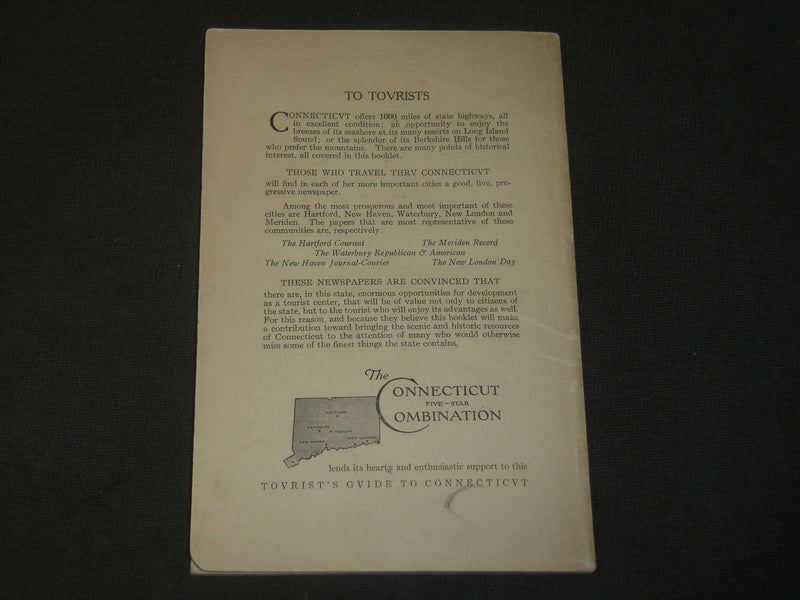 1923 A TOURISTS GUIDE TO CONNECTICUT BOOK - MATTATUCK HISTORICAL SOCIETY- J 3557