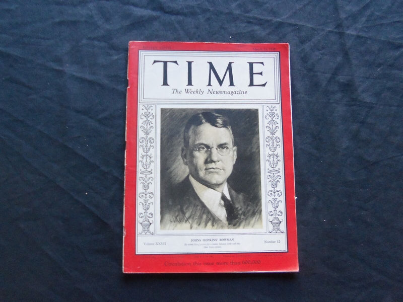 1936 MARCH 23 TIME MAGAZINE - ISAIAH BOWMAN - T 509