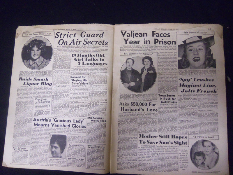 1938 APR 10 NEW YORK SUNDAY MIRROR-SPY ARRESTS CAUSE STRICT AIR SECRECY-NP 2259