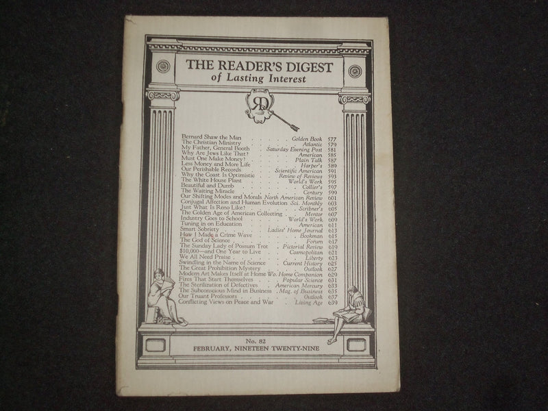 1929 FEBRUARY THE READER'S DIGEST SOFTCOVER BOOK- NUMBER 82- GREY COVERS- J 9924